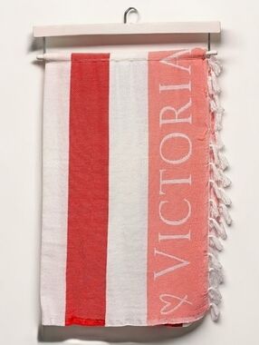 Victoria's Secret Limited Edition Coral White Striped Beach Blanket Towel Resort